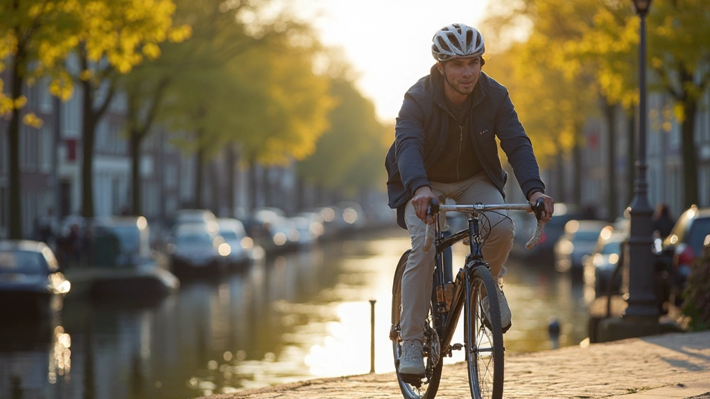 Nederlandse fietsers op typische fietspad met grachten op achtergrond, cultuurvolle omgeving