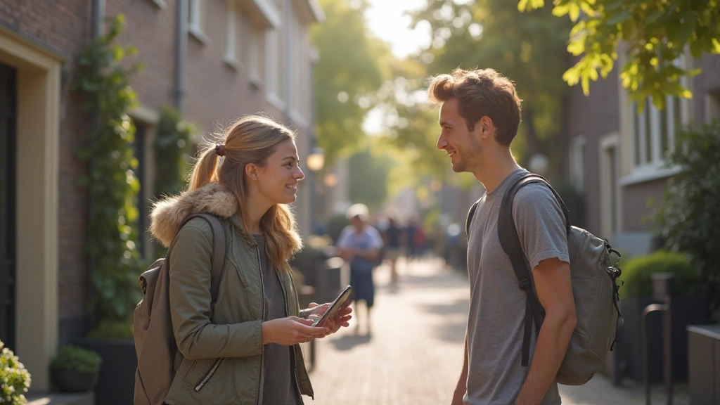 Toerist vraagt naar weg in Nederlands dorp, vriendelijke locals helpen met routebeschrijving