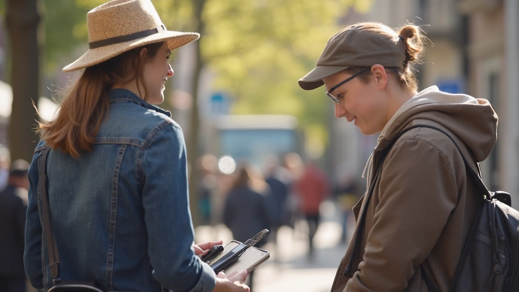 Toerist vraagt weg aan lokale persoon op straat in Nederlandse stad